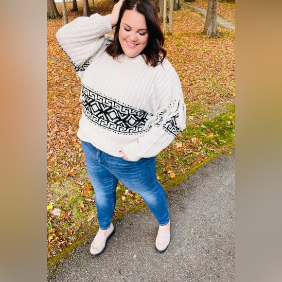 Ready For Anything Taupe & Black Tassel Aztec Sweater - Picture 5 of 16
